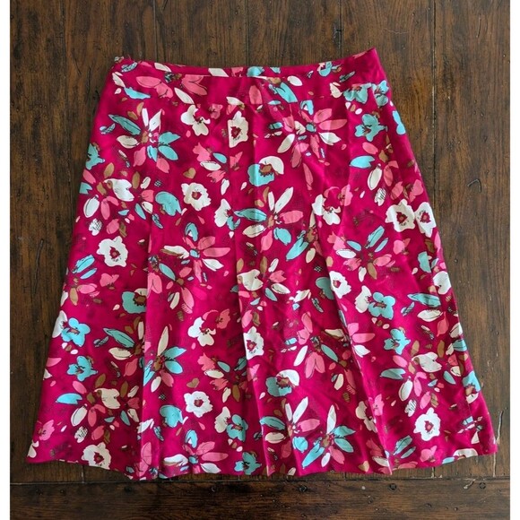 Merona Skirt 6 100% SILK Skirt Floral A Line Pink Blue White Preppy Y2K - Picture 7 of 9